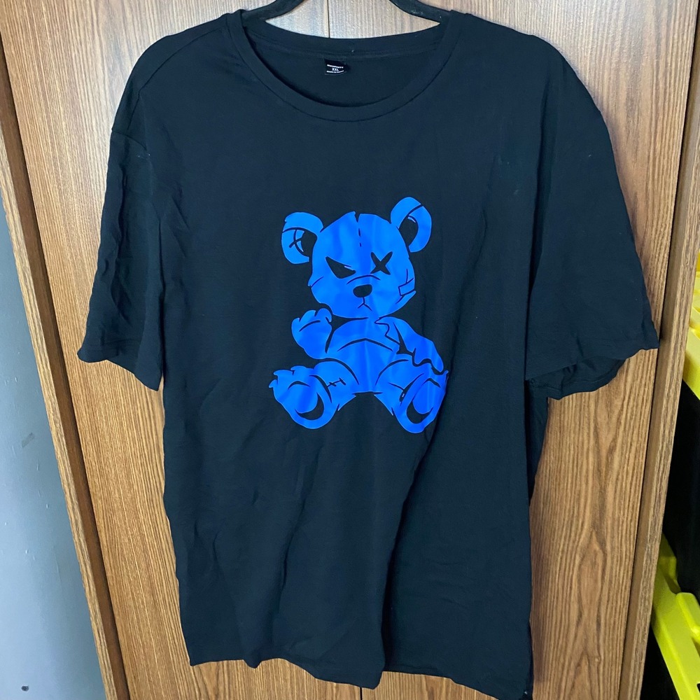 Manfinity Graphic Tee Mens XXL Black Blue Emo Bear Streetwear T-Shirt